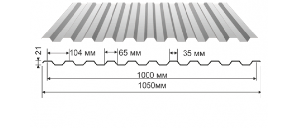 Профнастил оцинкованный С-21 1050x3000 купить недорого в Семеновском